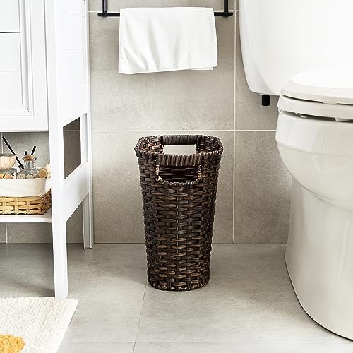 GRANNY SAYS Office Trash Can, Wicker Waste Basket for Bathroom, Dark Brown - Image 7