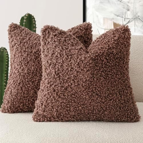 Foindtower Decorative Fuzzy Faux Fur Throw Pillow Covers 22x22 Red Brown by Foindtower