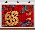 BELECO 10x8ft Fabric Happy Chinese New Year Backdrop 2025 Year of The Snake Gold Snake Red Lanterns Lunar New Year Background Chinese Spring Festival Party Decorations Banner New Year Eve Photo Props by BELECO