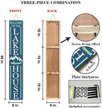 Blue Welcome To The Lake House Door Sign 8x48inch Rustic Wood Lake Theme Welcome Board and Porch Leaner for Front Door Deck or Wall Yard, All Season Vertical Porch Hanging - Image 4