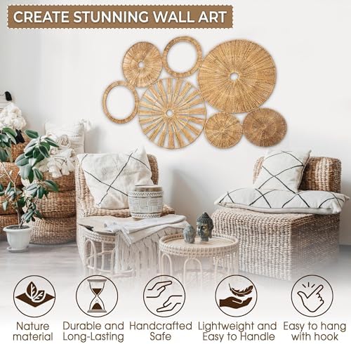 Xavia Handicrafts Set of 7 Boho Wicker Rattan Plate Basket For Décor Hanging Wall | Large Woven Farmhouse Rustic Bohemian Art Baket Hangings For Decorative Home, Bedroom, Living Room, Kitchen, Bathroom - Image 3