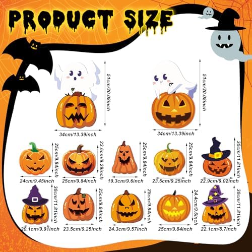 Amyhill 12 Pcs Halloween Pumpkin Ghost Yard Signs with Witch Hats Outdoor - Image 2