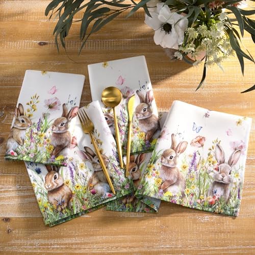 Bunny Blossom Easter Napkins, Set of 4, Multicolor - 17"W x 17"L - Image 2