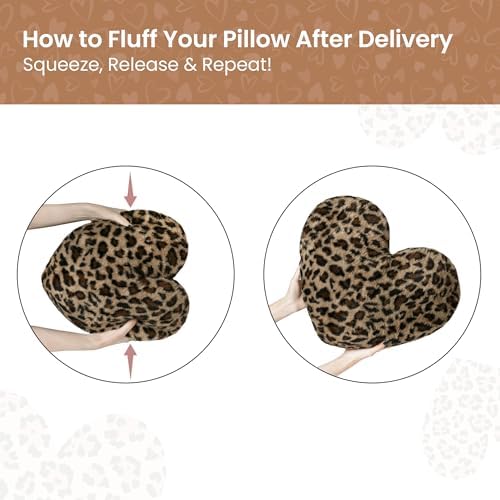 AELS Cheetah Heart Shaped Pillow Set of 2, 20 & 16 Inches Decorative Leopard Print Love Pillows, Soft Fluffy Plush, Valentine's Day, Wedding, Living Room, Bedroom & Nursery Decor, Brown - Image 5