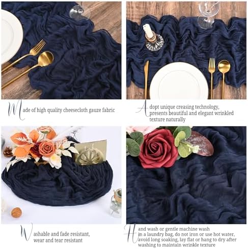 16 Pack Navy Blue Table Runners 10FT Cheesecloth Table Runner Boho Gauze Table Runner Long Rustic Sheer Fabric Table Runners for Wedding Party Bridal Shower Farmhouse & Home Decor - Image 3
