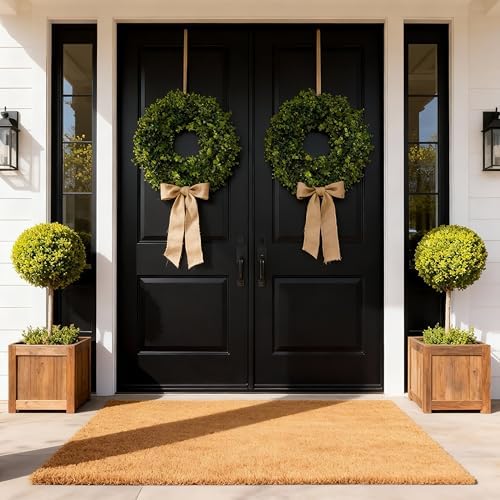 Hiptree 22 Inch Boxwood Wreath for Front Door,Greenery All Year Round - Image 6