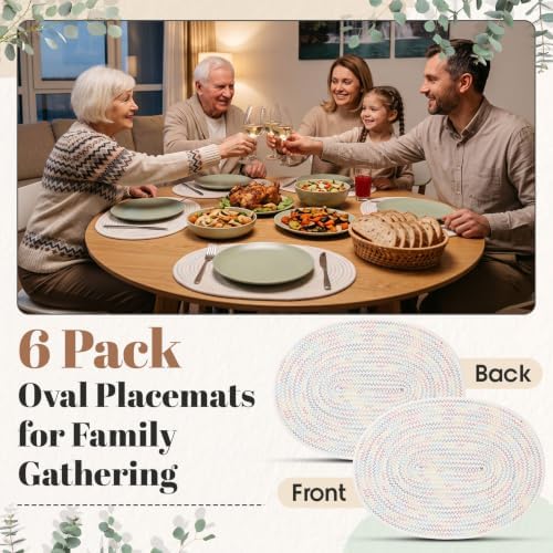 Oval Woven Placemats Set of 6, Cotton Rope 16x12 Inch, Colorful - Image 6