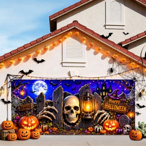 7x16FT Halloween Skull Garage Door Banner Skeleton Skull Happy Hallowen Garage Door Cover Decoration for Hallowen Decoration - Image 2
