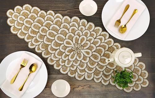 CLEENTABLE Gold Beaded Table Runner, 36 in, Farmhouse Holiday Décor - Image 4
