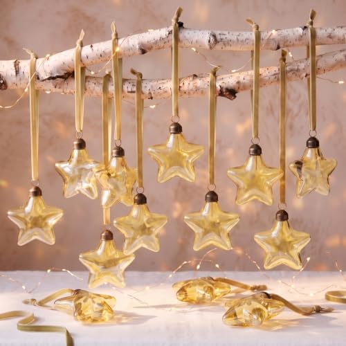 Xuhal 12 Pcs Christmas Glass Star Decor, Vintage Hanging Ornament, Gold by Xuhal