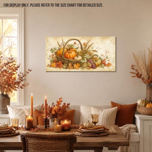 WAXWHELK Fall Canvas Wall Art, Rustic Farmhouse Pumpkin Harvest Basket Painting Pictures for Autumn Thanksgiving Home Decor, Living Room Bedroom Wall Artwork, (24"x47") - Image 2