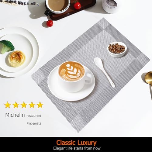 Silver Grey Vinyl Placemats Set of 12, Heat Resistant Table Placemats - Image 2
