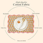CPC Cotton Placemats Citrine Yellow Set of 4-Hand Block Printed Reversible Placemats, Flower Scalloped & Embroidered Cloth Table Mats - 14 x 20 inch Gift for Spring, Mother's Day - Image 5