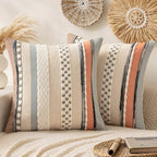 ANRODUO Boho Decorative Pillow Covers 18x18 Orange-Blue Stripe Pack of 2 by ANRODUO