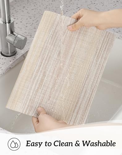 Leetaltree Lightsteel Beige with Yellow Placemats Set of 12 - Heat Resistant Non-Slip Place mats for Dining Table, Washable Durable PVC Vinyl Woven Table Mats (Lightsteel Beige with Yellow, 12) - Image 4