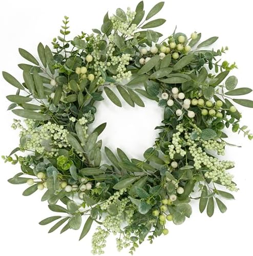 AMF0RESJ Green Eucalyptus Wreaths for Front Door Spring Summer Wreath with Eucalyptus Leaves,Olives Leaves,Mixed Berry for Indoor Outdoor Farmhouse Home Porch Wall Window Festival Wedding Decor by AMF0RESJ