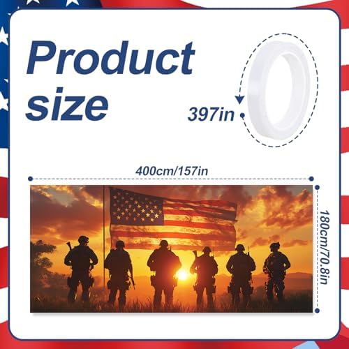 13x6 ft Patriotic Silhouette Garage Door Banner - Saluting Figures with American Flag Backdrop, Hanging Garage Decorations - for Memorial Day Veterans Day Tribute, Military Honor Outdoor Wall Sign - Image 2