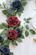 PONATIA 5FT Handcrafted Artificial Rose Flower Garland- Burgundy & Navy - Image 3