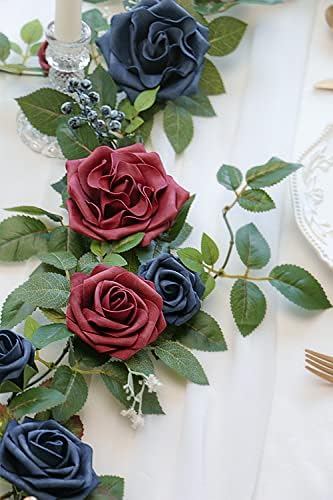 PONATIA 5FT Handcrafted Artificial Rose Flower Garland- Burgundy & Navy - Image 3