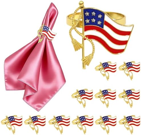 4th of July Napkin Rings 12Pcs, Patriotic Napkin Ring Holders for Independence Day Party Tableware, American Flag Dinning Table Parties Supplies, Wedding Decorations by Unknown