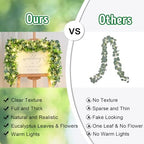 8Pcs Eucalyptus Garland with Lights, Greenery Garland, Green Garland with Flowers, 5.9FT Artificial Faux Eucalyptus Leaves Vines for Table Mantle Home Wedding Party Indoor Outdoor Decor（2 Long Lights） - Image 3