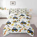 Cartoon Car Kids Comforter Set King, Excavator Tractor Bedding Set for Child Teens, Dinosaur Comforter Equipment Truck Quilted Duvet, Heavy Machinery Construction Bedding Comforter with 2 Pillowcases by Erosebridal
