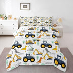 Cartoon Car Kids Comforter Set King, Excavator Tractor Bedding Set for Child Teens, Dinosaur Comforter Equipment Truck Quilted Duvet, Heavy Machinery Construction Bedding Comforter with 2 Pillowcases by Erosebridal