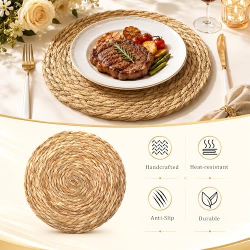 Set of 24 Round Woven Placemats 12" Rattan Placemats - Image 3