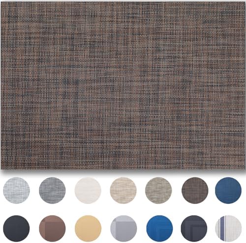 Placemats Set of 12 - Easy Clean Woven Vinyl Placemats for Dining Table, Indoor/Outdoor Place Mats, Washable PVC Table Mats（Black/Brown） by Unknown