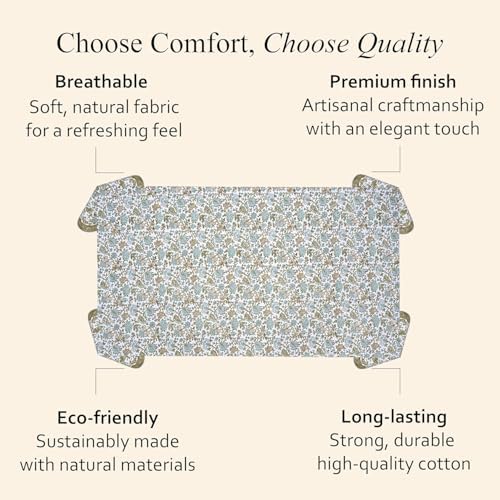 CPC Tablecloth 100% Cotton 80x120 Inch Indian Block Print Rectangle Table Cover, Blue Table Cloth for Weddings, Spring/Summer, Barbeque -Harvest Bloom - Image 6