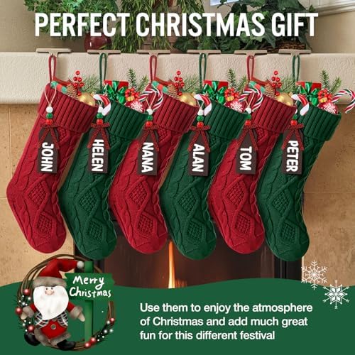 Hommtina Christmas Stockings, Personalized Christmas Stockings 18 Inches Large Size Cable Knitted Stocking Gifts (6pcs red&Green) - Image 2
