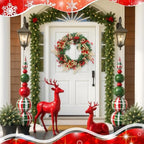 Christmas Wreaths for Front Door Decor Flower, 22" Winter Poinsettia - Image 3