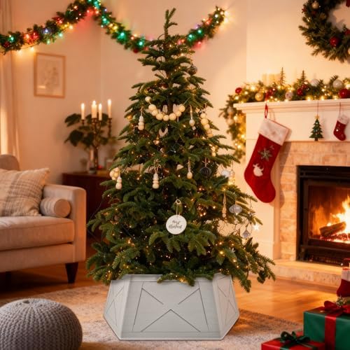 OurWarm 31 inch Christmas Tree Collar, Large Hexagon Fabric Tree Ring Collapsible Trees Skirt, Rustic Double-Sided Christmas Trees Box Base for Home Festive Xmas Decorations - Image 6