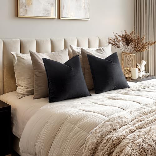 MIULEE Decorative Black Velvet Euro Sham Throw Pillow Covers 26x26 Inch - Image 3
