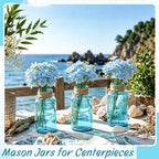 6 Pack Mason Jar Vases for Centerpieces, Aqua Blue Glass Flower Vase - Image 5