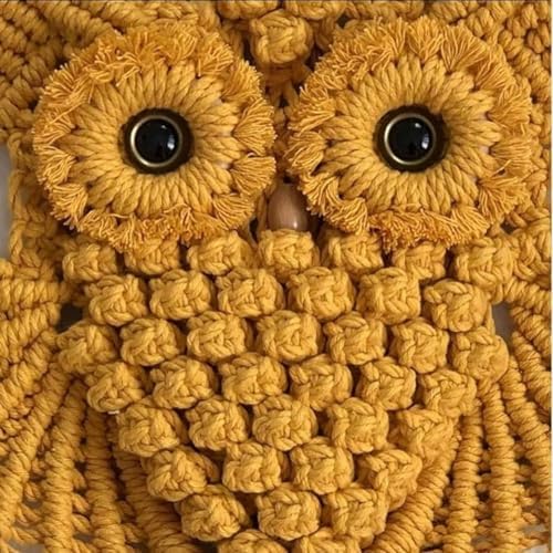 Bohemian Owl Macramé Wall Hanging Pack Of 2-12 x 23 Inch - Handcrafted Boho Home Décor with Natural Elements - Boho Chic Accent for Home, Office, or Living Room (Mustard) - Image 6