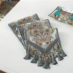 vctops Vintage Luxury Jacquard Damask Floral Table Runners Tea Table Decoration with Multi-Tassels 13"x106" Blue - Image 2