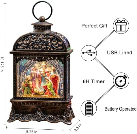 Christmas Snow Globes, Manger Snowflake Ball Adoration of The Magi Nativity Scene, Silent Night Music Water Lantern, Holiday Decorations Gifts for Family, Children or Friends - Image 2