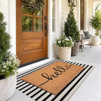 Front Door Mat Combo Set, Hello 100% Coco Coir Welcome Doormat + 28" x 43" Layered Buffalo Black and White Striped Rug, Spring Thanksgiving Porch Entryway Decor Indoor Outdoor Floor Mats - Image 4