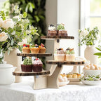 Chunful 4 Tier Round Natural Wood Cupcake Dessert Stand, Cup Cake Tower Stand Holder, Wooden Cake Display Tiered Centerpiece for Party, Birthday, Wedding, Baby Shower, Holiday Decoration - Image 3