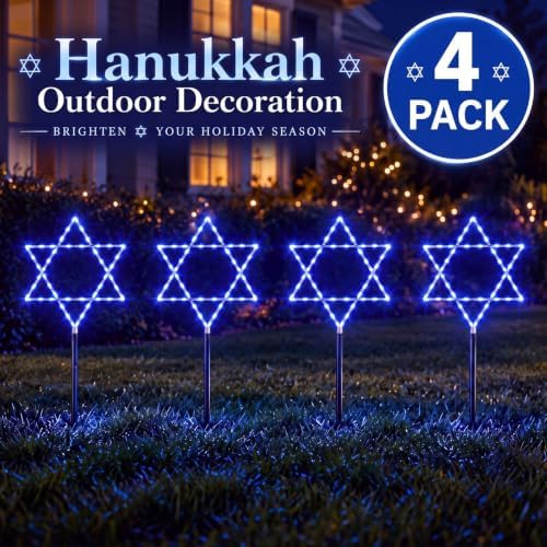 Fumete 4 Pack Hanukkah Outdoor Decorations, Solar Lights Star of David Blue - Image 4