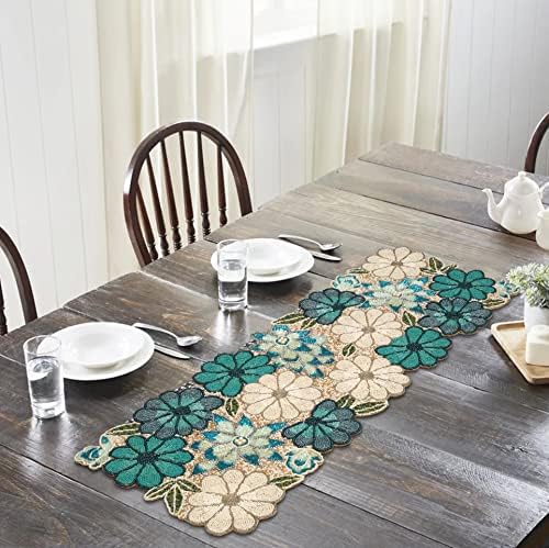 lightnpro Chrtistmas Beaded Table Runner, Christmas Table Runner, Rustic Farmhouse Hand Beaded Runner to Decorate Xmas Wedding Family Party Thanksgiving Dinner Table Décor - 13x36 Inch - Teal Combo - Image 6