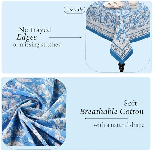 CPC Tablecloth 100% Cotton 72x190 Inch Indian Block Print Rectangle Table Cover, Washable Table Cloth for Weddings, Spring/Summer, Barbeque - Blue Sapphire - Image 4