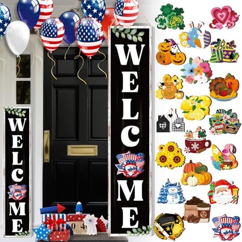 DoubleFill Welcome Sign for Front Door Porch Standing, 47 x 9.8 Inch by DoubleFill