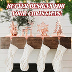 Christmas Stocking Holders for Mantel Set of 4, Stocking Hangers Reindeer Snowman Christmas Tree Snowflake Metal for Fireplace Mantel Holiday Christmas Decorations Stocking Hanger Hook - Rose Gold - Image 5