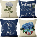 Blue Flowers Throw Pillow Covers 22"x22" Set of 4, Spring Outdoor Pillow Covers Home Decorative Floral Printed Cushion Covers for Couch Sofa Bedroom Farmhouse Livingroom Garden Patio Car by VieSavaran