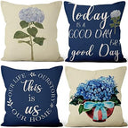 Blue Flowers Throw Pillow Covers 22"x22" Set of 4, Spring Outdoor Pillow Covers Home Decorative Floral Printed Cushion Covers for Couch Sofa Bedroom Farmhouse Livingroom Garden Patio Car by VieSavaran