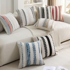 Boho Pillow Covers 18x18 Set of 2 for Couch-Modern Farmhouse Sofa Decorative Throw Pillow Covers Textured Chenille Cushion Covers Outdoor Netural Bohemian Pillow Cases Square - Image 5