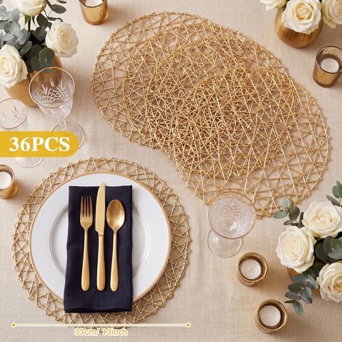 Threehoney Paper Braided Round Placemats, Set of 36, Gold, 13 in - Image 2
