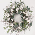 Idyllic 20 Inches Green Wreath with Cotton, Spring and Summer Wreath for Farmhouse, Indoor Decor by idyllic